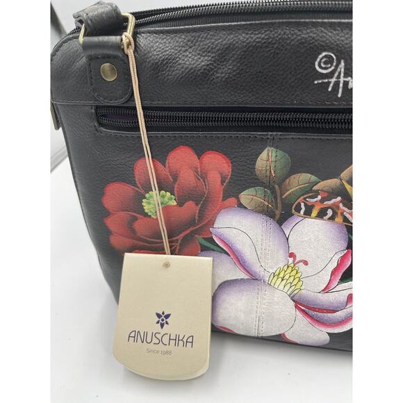 Anuschka Hand Painted Leather Top to Side Zip Crossbody Bag-Dreamy Blossoms-NWT - Picture 2 of 13